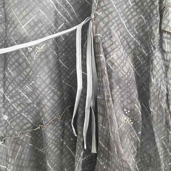 100% Silk Midi A Line Skirt Gray Chiffon Lettuce Hem Side Zip Womens M - Picture 3 of 12